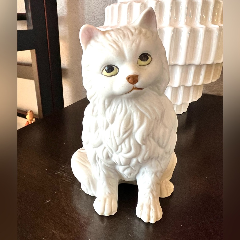 Vintage Ceramic White Cat Sculpture